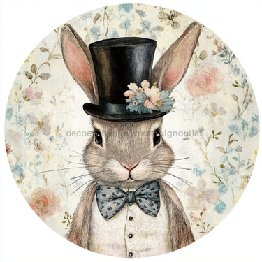 Easter Sign, Bunny in Top Hat, DCO-12824, Sign For Wreath, 10